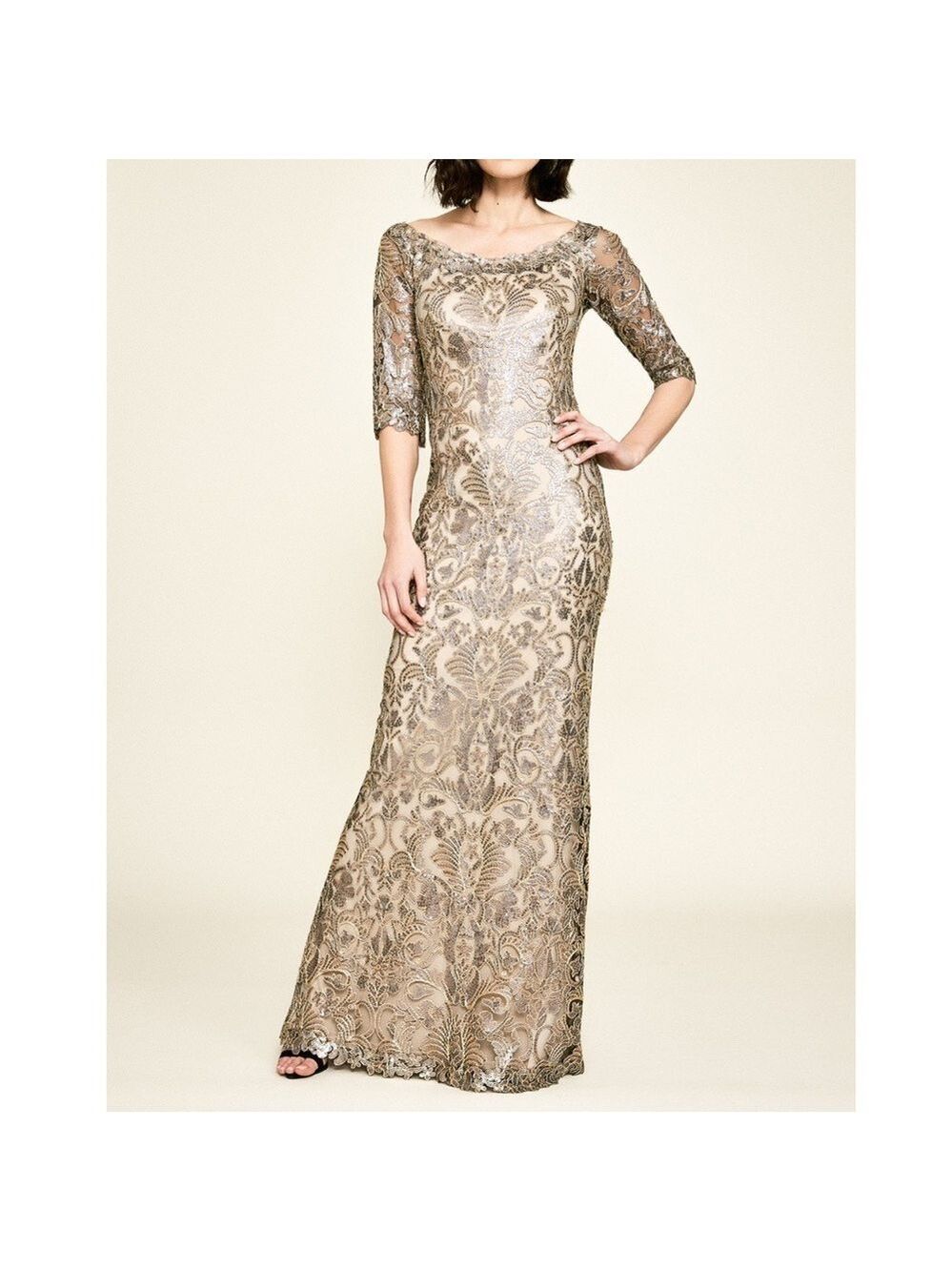 Tadashi Shoji Jemison Sequin Embroidered Gown, Size 8.